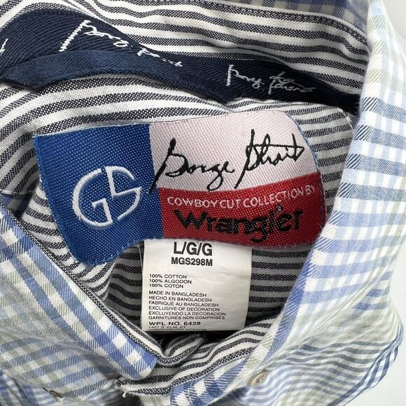 George Strait Wrangler Plaid Button-Down Shirt Mens L/G Cowboy Cut 100% Cotton B - Picture 4 of 10